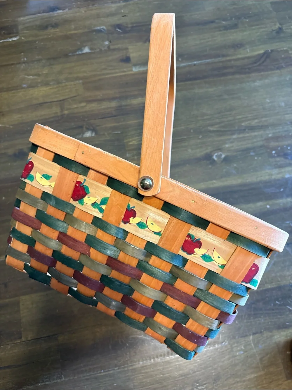 Vintage Apple Country Basket Woven Colored Weaving Cottage Granny Decor
